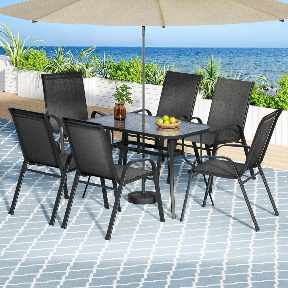 Gardeon 7PC Outdoor Dining Set Table and Chairs Patio Furniture Garden Bistro Set Black